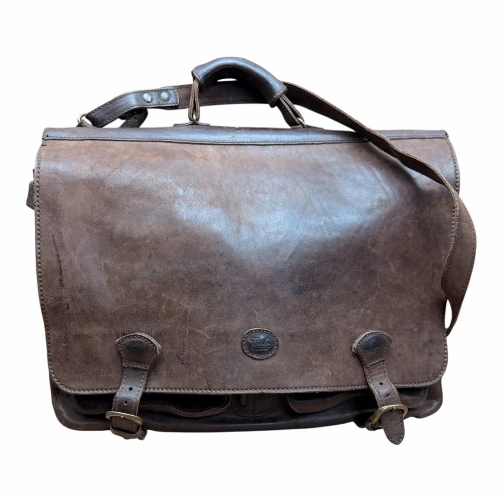 Ciola Firenze Italy Leather Day Pack Purse Brown Brown Leather Messenger Bag